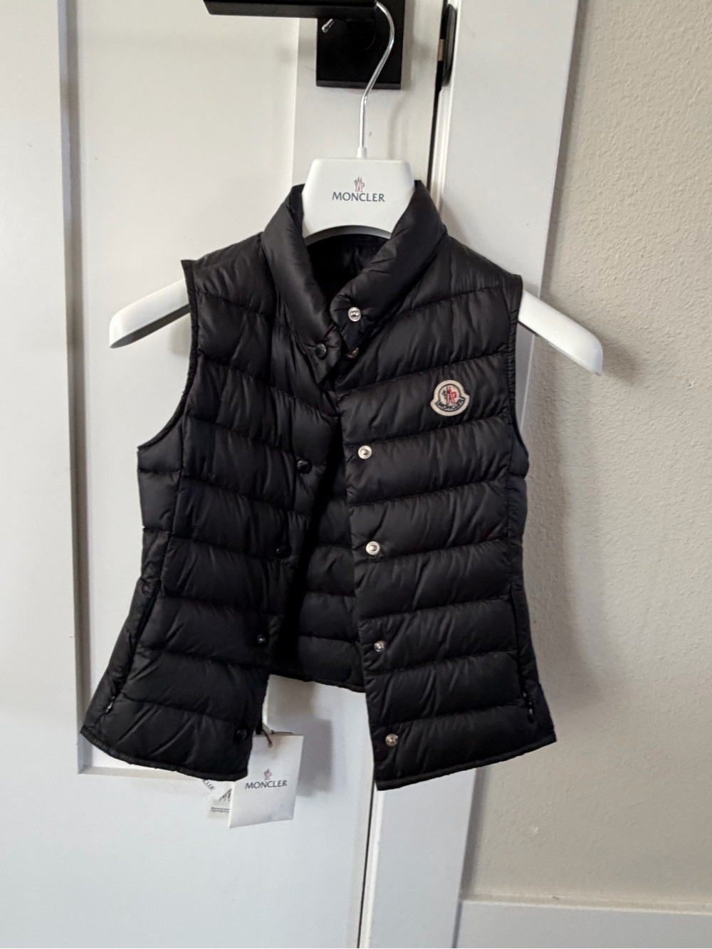 Moncler Black Quilted Down Vest with Logo Tags